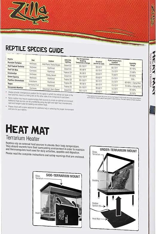 Zilla Terrarium Heat Mats Black Large, 50-60 Gallon, 24 Watt