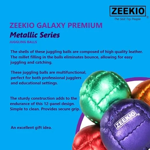 Zeekio Galaxy Juggling Balls - Metallic Series - Premium 12 Panel Genuine Leather Balls - 130g - 67mm - Pack of 3