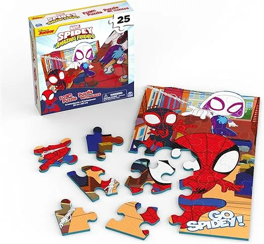 Marvel, 25-Piece Jigsaw Foam Squishy Puzzle Go Spidey! Disney Junior Spidey and his Amazing Friends Show, for Kids Ages 4 and up