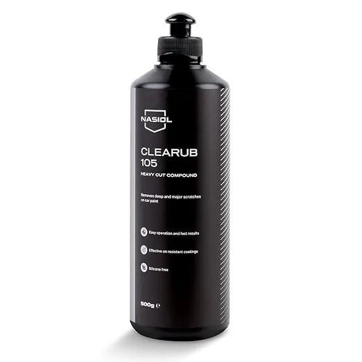 Nasiol CleaRub 105 Silicon Free Scratch Remover High Tech Fine Cut Compound, Polishing, Rubbing Compound for Car Scratches, Compound Polish, Auto Detailing, 16 Fl oz. - 500 Gr