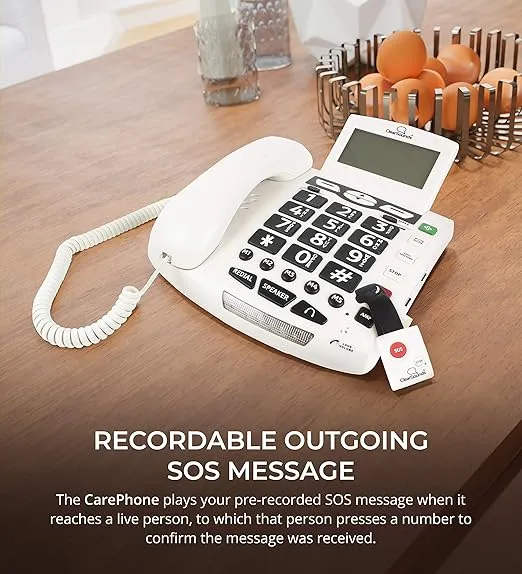 CSC600ER Amplified Corded Phone with Wireless SOS Alarm Pendant and Remote Audio Monitoring - Single-Line Operation, AC Powered