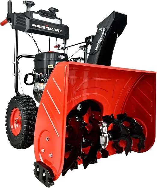 PowerSmart 24-Inch Self-Propelled Gas Snow Blower, Powered by B&S 208cc Engine, Electric Start, 13-Inch Snow Tires, Handle Warmer, Two-Stage Snow Blowers with LED Lights