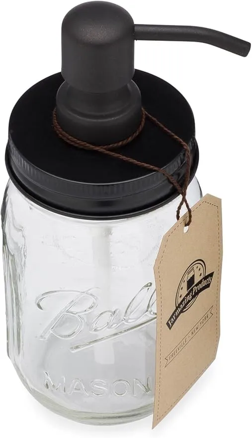 Jarmazing Products Mason Jar Soap Dispenser - Black - 16 oz Ball Mason Jar Liquid Soap Dispenser For Kitchen & Bathroom - Glass Soap Dispenser with Rust Proof Stainless Steel Soap Dispenser Pump & Lid