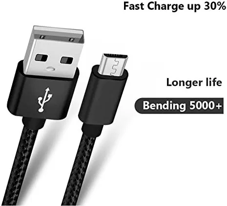 RoFI Micro USB Cable, [2Pack] 1.8M Android Charger, Nylon Braided Micro USB Charger, High Speed USB 2.0 A to Micro B Charging Cord Universal for HTC, S6, Kindle, Android, and More (Black, 6 Feet)