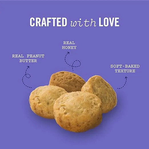 Three Dog Bakery Peanut Butter & Honey Bites - Dog Treats, Dog & Puppy Training Treats, Dog Biscuits, Mess-Free Snacks for Dogs, Human-Inspired Dog Treats