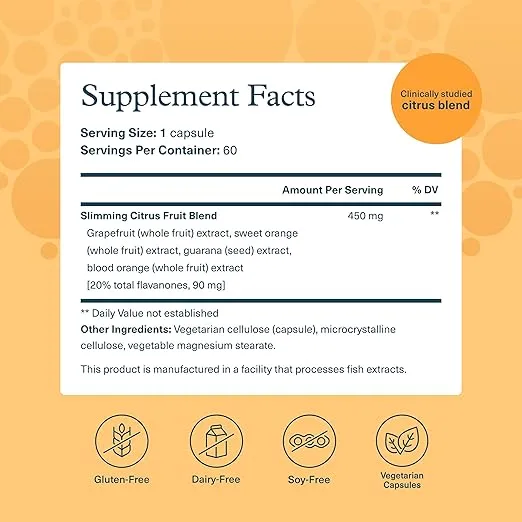 Youtheory Slimming Citrus Fruit - Vegan Health Supplement with Chromium - Supports Overall Wellness* - Dairy, Soy & Gluten Free - 60 Vegetarian Capsules