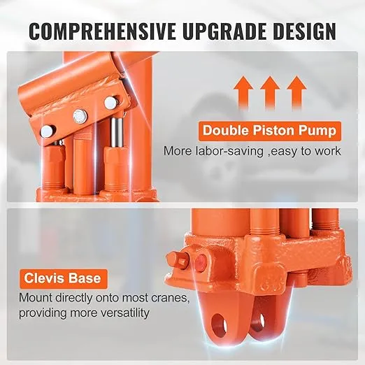 VEVOR Hydraulic Long Ram Jack, 8 Ton Engine Hoist Cylinder with Double Piston Pump and Clevis Base, Hydraulic Ram Cylinder for Engine Lift Hoists, Hydraulic Garage/Shop Cranes, Mechanical, Farm