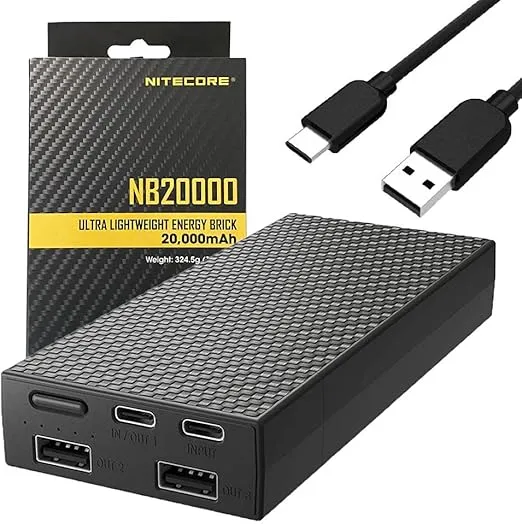 Nitecore NB20000 Ultra Lightweight Quick Charge Multi Ports USB Power Charger 20,000mAh w/Eco-Sensa USB Cable