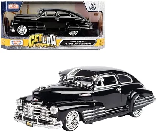 1948 Chevy Aerosedan Fleetside Lowrider Black Get Low Series 1/24 Diecast Model Car by Motormax 79027