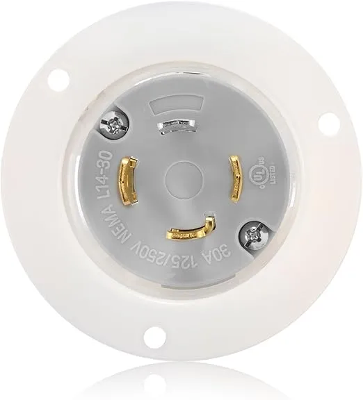UL Listed NEMA L14-30P Generator Plug Connector,30A 30 Amp,AC 125V/250V 125 Volt/250 Volt,3 Pole-4 Wire,Flanged Inlet,Twist Locking,7500 Watt