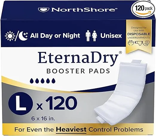 NorthShore EternaDry Booster Pads for Men and Women with Adhesive, Large, Case/120 (4/30s)