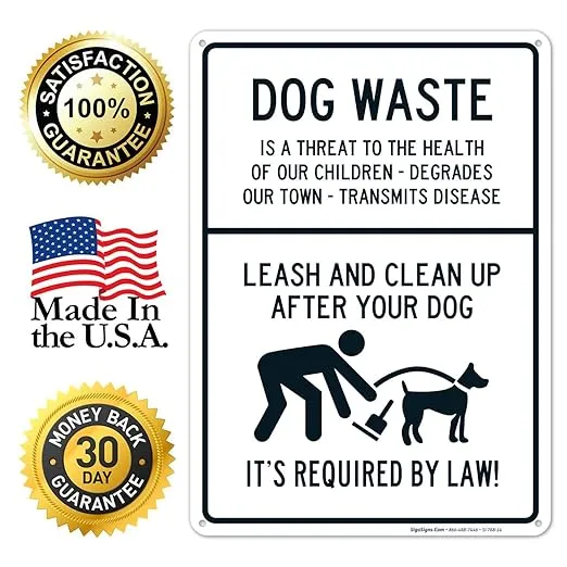 Sigo Signs Leash and Clean Up After Your Dog Sign, Dog Waste Sign, 10x14 Inches, Rust Free .040 Aluminum, Fade Resistant, Made in USA