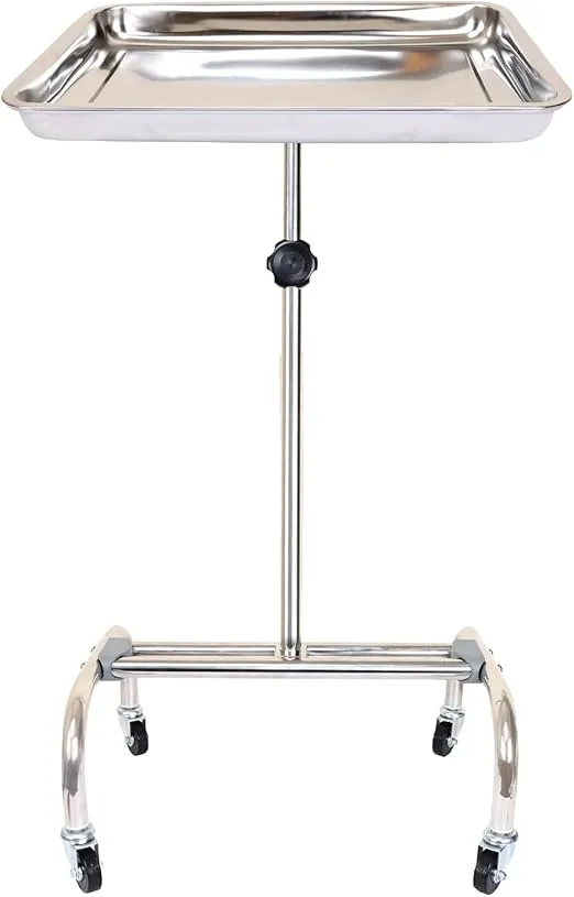 Premium Mayo Instrument Stand Salon Tray Medical Tray Beauty Spa Tray Dentist Tray with Wheels,Stainless Steel