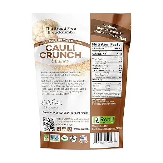Cauli Crunch | Original Gluten Free Cauliflower Bread Crumbs – Bread-Free Breadcrumbs, Certified Gluten Free + NON-GMO, Vegan, Kosher Bread Crumbs, All Natural, 3-PACK (Original)