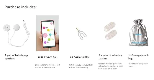 Baby-Bump Headphones – Plays and Shares Music, Sound and Voices to The Womb – Premium Baby Bump Speaker System – Including bebon Tunes APP (iOS and Android) (_White)