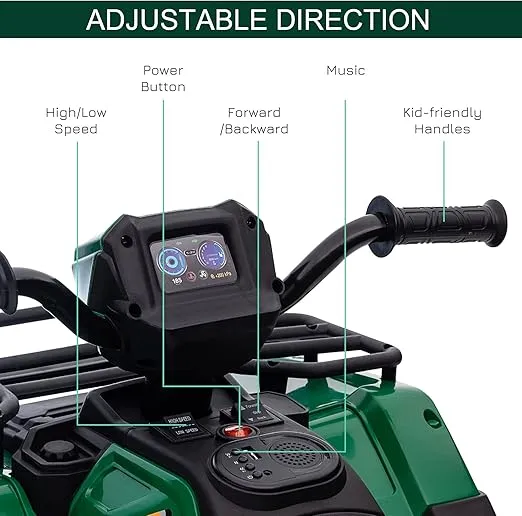 Aosom 12V Ride on ATV for Kids, Kids Electric 4 Wheeler with Headlight, Music, MP3, Treaded Tires, Battery Powered Kids Quad for Toddler, Green
