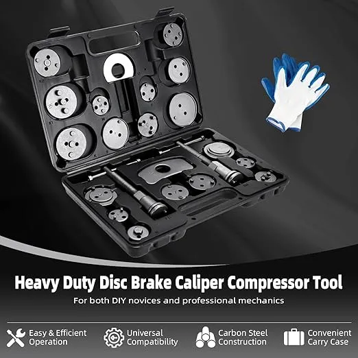 8MILELAKE 24pcs Disc Brake Caliper Compression Wind Back Tool Kit, Heavy Duty Brake Piston Caliper Compression Tool Set for Brake Pad Replacement
