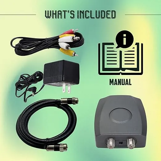 SatelliteSale RF Modulator RCA Composite to RF Coaxial Converter Includes AV RCA Cable and Power Supply
