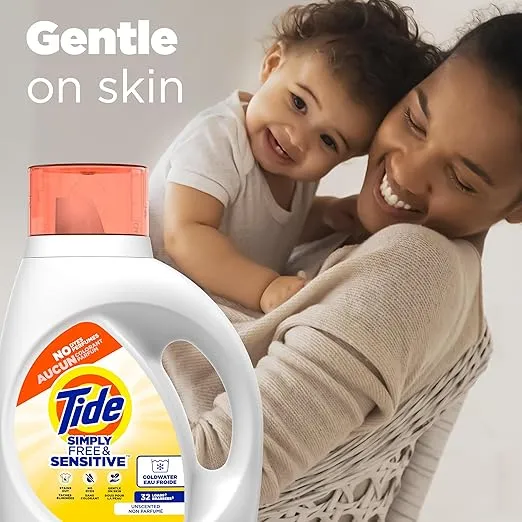 Tide Simply Liquid Laundry Detergent, Free & Sensitive, 89 Loads, 117 oz, Tide Liquid Laundry Detergent, Laundry Soap