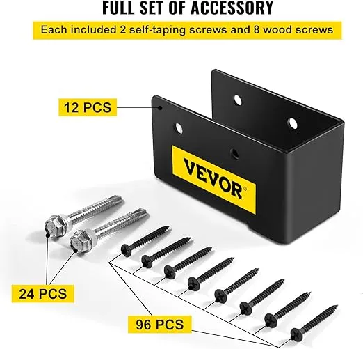 VEVOR Concealed Joist Hanger, 2"x4" Outdoor Accent Concealed-Flange, Pack of 12 Concealed Joist Bracket, Q235 Steel Plate Powder-Coated Concealed Face Mount Joist Hanger for 2"x4" Beam Swing, 3.7"