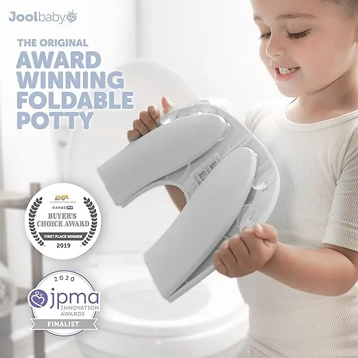 Jool Baby Folding Travel Potty Training Seat for Toddlers, Fits Round & Oval Toilets, Non-Slip Suction Cups, Includes Free Travel Bag (Grey)