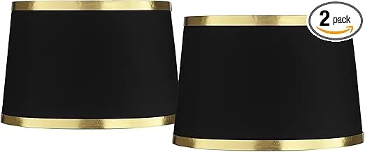 Set of 2 Hardback Tapered Drum Lamp Shades Black Medium 13" Top x 15" Bottom x 10" Slant Spider with Replacement Harp and Finial Fitting - Springcrest
