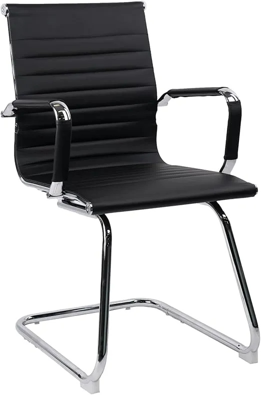 Office Guest Chair Leather Reception Without Wheels with Sled Base for Desk Conference Area Waiting Room Set of 1