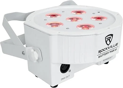 Rockville Battery PAR 61 White RGBWA+UV Rechargeable Stage Wash Light, DMX Control, Sound Activated, Includes Remote, Up to 18 Hours Battery Life, Perfect for DJ Events, Parties