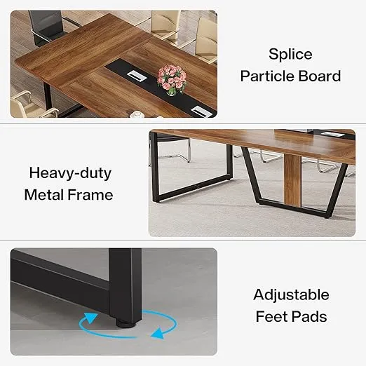 Tribesigns 8FT Conference Table, 94.49 L x 47.24 W x 29.53 H Inches Large Meeting Table/Podcast Table for 10 People, Business Style Wooden Training Table with Strong Metal Frame for Office Conference