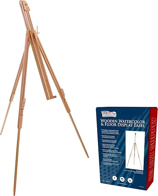 U.S. Art Supply Harbor 72" High Wood Artist Watercolor Field and Display Easel Stand - Beechwood Adjustable Floor & Tabletop Tripod, Holds Painting Canvas Up to 42" Vertical, 28" Horizontal, Portable