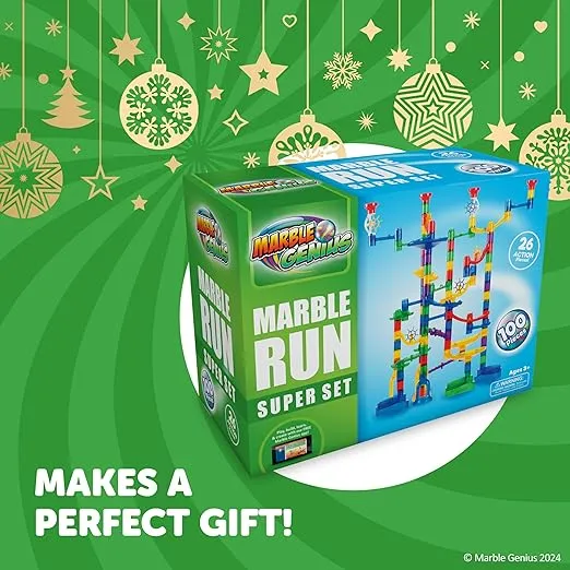 Marble Genius Marble Run - 150 Complete Pieces Maze Track Christmas Toys for Adults, Teens, Toddlers & Kids Aged 4-8 Years Old, (85 Translucent Marbulous Pieces + 65 Glass-Marble Set), Super Set