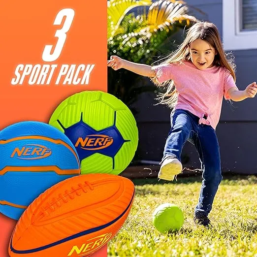 Nerf Mini Foam Sports Ball Set - Foam Football, Soccer Ball + Basketball Set Soft Foam Sports Set for Kids