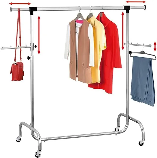 Tatkraft Falcon - Garment Rack 6ft, Clothes Rack on Wheels, Sturdy, Adjustable Length & Height, Chromed Steel
