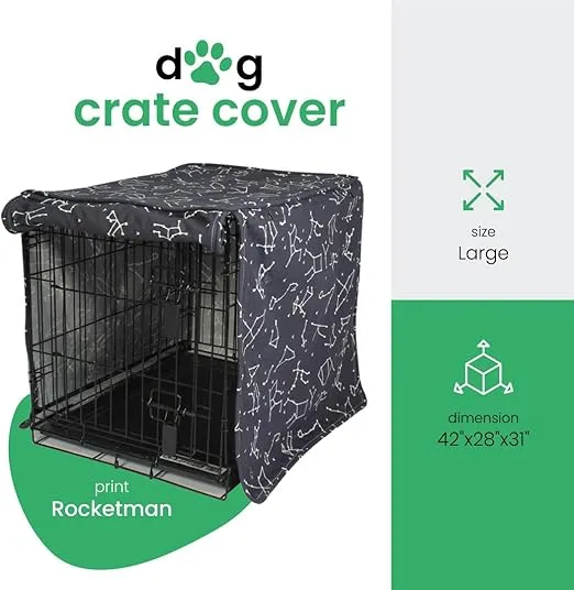 Rocketman 42-inch Dog Crate Cover, Molly Mutt Extra Large Kennel Cover Measures 42” x 28” x 31”, Two Panel Doors Roll Up, Made from Machine-Washable 100% Cotton Durable, Breathable & Pre-shrunk