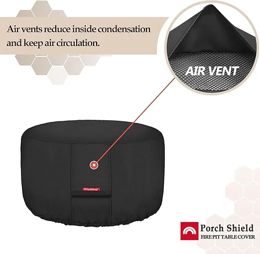 Porch Shield Fire Pit Cover - Waterproof 600D Heavy Duty Fade Resistant Round Patio Fire Bowl Cover Black - 36 inch