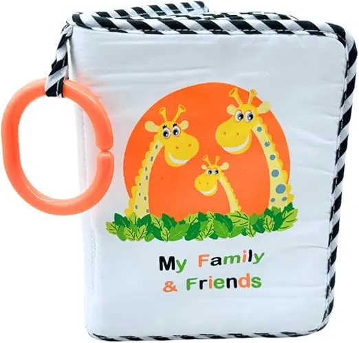 My First Photo Album for Baby with Adorable Giraffe Family, Soft Fabric Cover, Holds 15 Photos, Wipeable Pages, Baby Safe Mirror by Genius Baby Toys