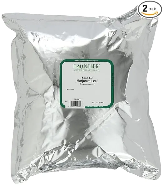 Frontier Co-op Marjoram Leaves, 1-pound Bulk Bag, Cut & Sifted, Minty, Sweet Flavor for Dressings, Soups and Sauces