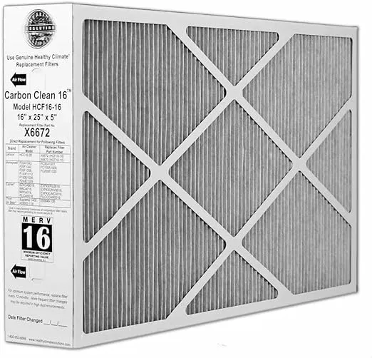 X6672 Carbon Clean Filter 16"" x 25"" x 5"" MERV 16, Replacement for Lennox OEM, BLACK