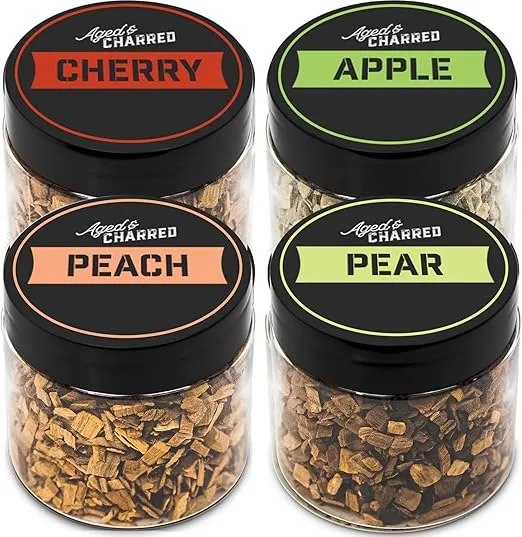 Wood Chips for Cocktail Smoker (Fruit 4-Pack) - Apple, Cherry, Peach, Pear - Cocktail Smoker Chips - Smoker Woodchips for Smoking Gun and BBQ, Great for Beef Pork Chicken Fish and Whiskey