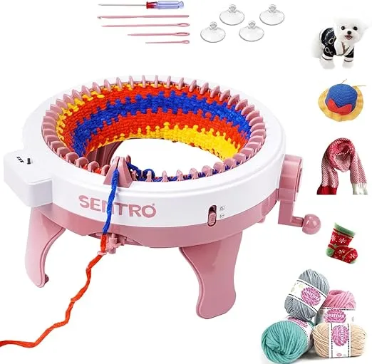 SENTRO Knitting Machines, 48 Needle Intelligent Circular Knitting Machine, Knitting Board Rotating Double Knitting Machine, Adult/Children's Set DIY Knitted Scarves, Hats, Socks