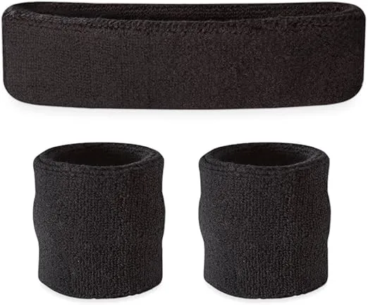 Suddora Sweatbands Set, Moisture Wicking 2 Wristbands and 1 Headband, Breathable Terry Cloth Athletic Bands for Basketball, Tennis, Yoga, Gym, Sweat Bands for Costumes and Cosplay