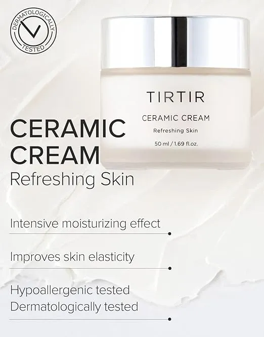 TIRTIR Natural Ceramide Cream | Deep moisturizer for Glass Skin, Polyglutamic acid, Centella Asiatica Extract, Skin barrier, Lightweight, Mild, Nature derived ingredients, Dry skin, Korean skincare