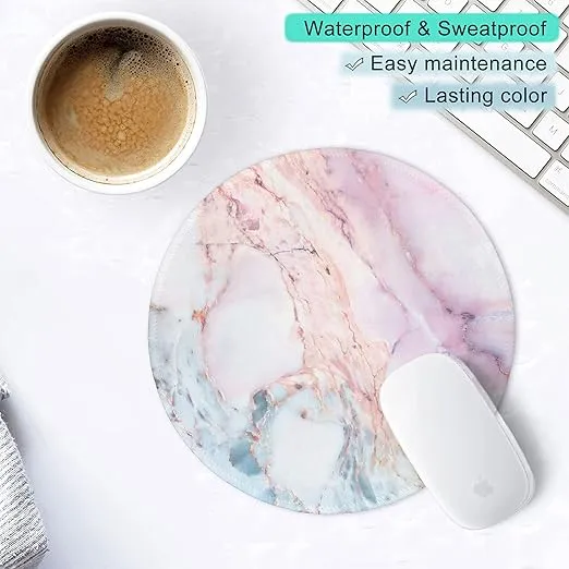 ITNRSIIET Marble Round Mouse Pad, Pink Marble Customized Premium-Textured Mouse Mat,Washable Mousepads with Cloth, Non-Slip Rubber Base Small Mousepad, 7.87×7.87×0.12 inches (Pink Marble)