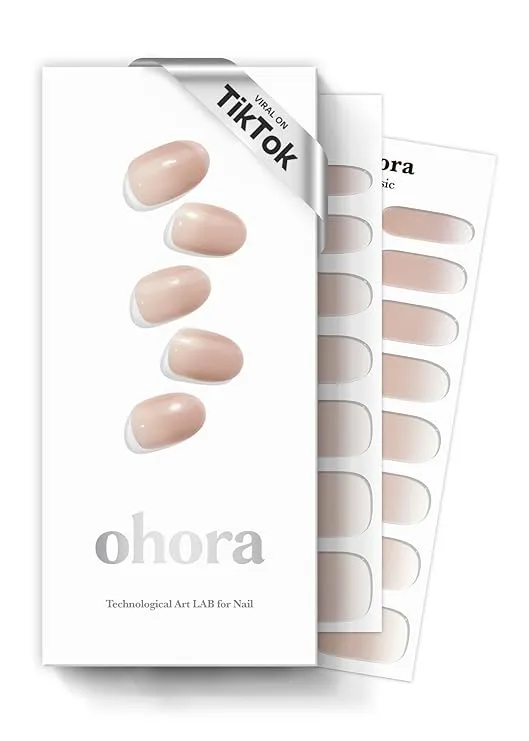 ohora Semi Cured Gel Nail Strips (N Mild latte) - Nude, Ombre, Works with Any UV/LED Nail Lamps, Salon-Quality, Easy to Apply & Remove - Christmas Gel Nail Wraps, stickers, Christmas stockings