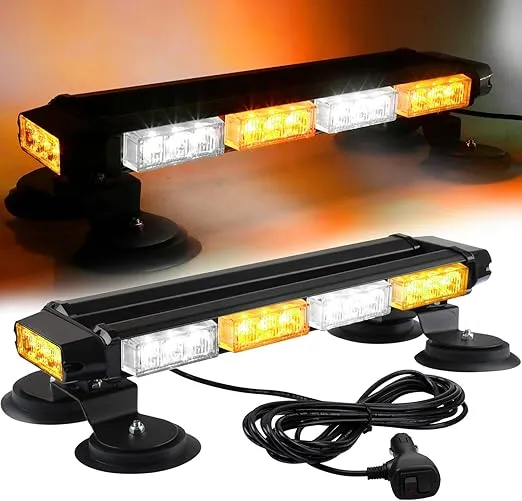 ASPL 16.8 Inch LED Strobe Flashing Light Bar, 26 Flashing Modes High Intensity Emergency Hazard Warning Beacon Lights with Magnetic Base for Car Trucks Trailer Roof Safety (Amber White Amber White)