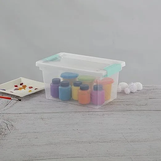 Sterilite Medium Clip Box, Stackable Small Storage Bin with Latching Lid, Plastic Container to Organize Office, Crafts, Clear Base and Lid, 4-Pack