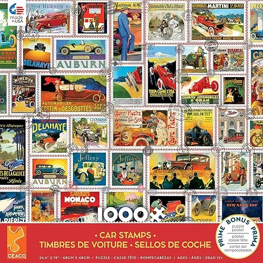 Ceaco - Barbara Behr - Stamps - Car Stamps - 1000 Piece Jigsaw Puzzle, 26.6 x 19