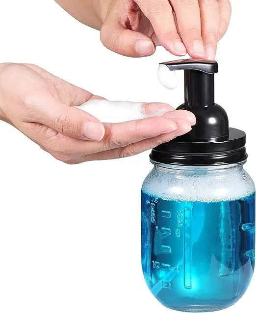 Amolliar Mason Jar Foaming Soap Dispenser, Rustproof Stainless Steel Lid,BPA Free Pump, Waterproof Labels, Rustic Farmhouse Decor, Refill Hand Soap Dispenser for Bathroom, Vanity, Kitchen, Countertop