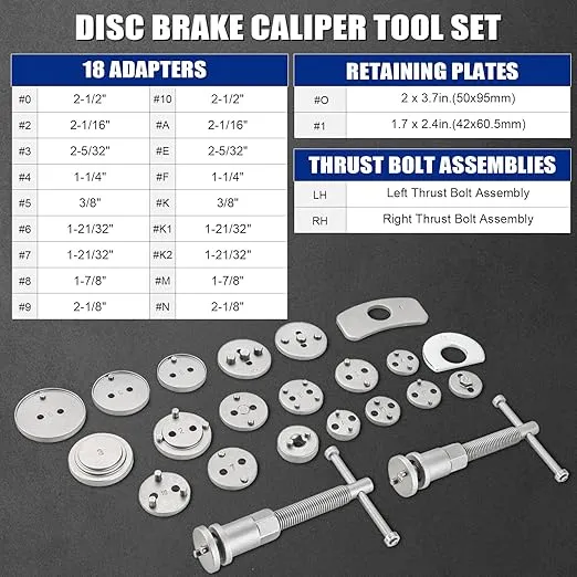 24pcs Brake Caliper Tool, Heavy Duty Disc Brake Caliper Tool Set, Wind Back Kit for Brake Pad Replacement, Master Disc Brake Caliper Tool Kit Fits Most American, European Makes/Models (Blue)