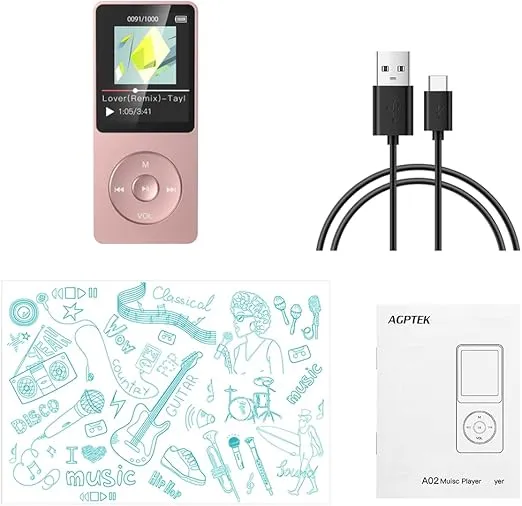 AGPTEK A02S 16GB MP3 Player, 70 Hours Playback Lossless Sound Music Player, Supports up to 128GB, Rose Gold